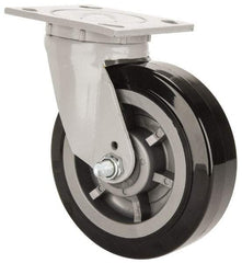 Fairbanks - 6" Diam x 2" Wide x 7-1/4" OAH Top Plate Mount Swivel Caster - Polyurethane, 750 Lb Capacity, Roller Bearing, 4 x 4-1/2" Plate - Americas Industrial Supply