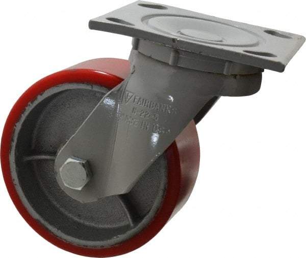 Fairbanks - 5" Diam x 2" Wide x 6-1/2" OAH Top Plate Mount Swivel Caster - Polyurethane, 700 Lb Capacity, Roller Bearing, 4 x 4-1/2" Plate - Americas Industrial Supply