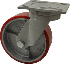 Fairbanks - 6" Diam x 2" Wide x 7-1/4" OAH Top Plate Mount Swivel Caster - Polyurethane, 1,000 Lb Capacity, Roller Bearing, 4 x 4-1/2" Plate - Americas Industrial Supply