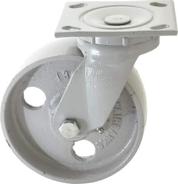 Fairbanks - 6" Diam x 2" Wide x 7-1/4" OAH Top Plate Mount Swivel Caster - Semi-Steel, 1,200 Lb Capacity, Plain Bearing, 4 x 4-1/2" Plate - Americas Industrial Supply