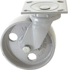 Fairbanks - 6" Diam x 2" Wide x 7-1/4" OAH Top Plate Mount Swivel Caster - Semi-Steel, 1,200 Lb Capacity, Plain Bearing, 4 x 4-1/2" Plate - Americas Industrial Supply