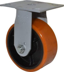 Fairbanks - 5" Diam x 2" Wide x 6-1/2" OAH Top Plate Mount Rigid Caster - Polyurethane, 700 Lb Capacity, Roller Bearing, 4 x 4-1/2" Plate - Americas Industrial Supply