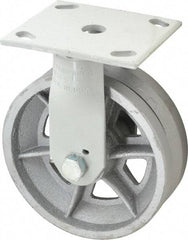 Fairbanks - 6" Diam x 2" Wide, V Groove Metal Rigid Caster - 1,200 Lb Capacity, Top Plate Mount, 4" x 4-1/2" Plate, Roller Bearing - Americas Industrial Supply