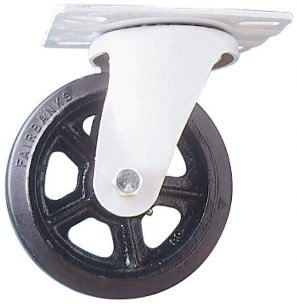 Fairbanks - 10" Diam x 2-1/2" Wide x 11-3/4" OAH Top Plate Mount Swivel Caster - Rubber, 1,500 Lb Capacity, Roller Bearing, 5-1/2 x 8-1/4" Plate - Americas Industrial Supply