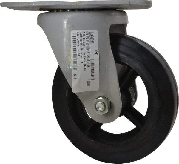 Fairbanks - 8" Diam x 2" Wide x 9-3/4" OAH Top Plate Mount Swivel Caster - Rubber, 1,000 Lb Capacity, Roller Bearing, 5-1/2 x 8-1/4" Plate - Americas Industrial Supply