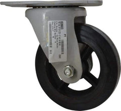 Fairbanks - 8" Diam x 2" Wide x 9-3/4" OAH Top Plate Mount Swivel Caster - Rubber, 1,000 Lb Capacity, Roller Bearing, 5-1/2 x 8-1/4" Plate - Americas Industrial Supply