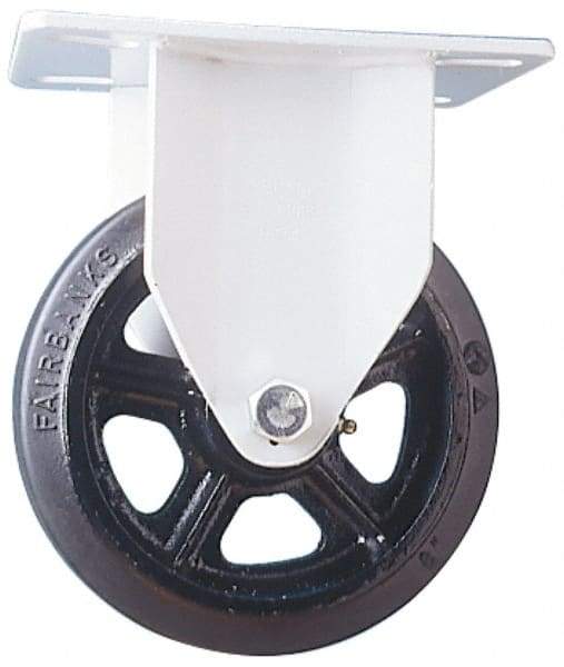 Fairbanks - 8" Diam x 2-1/2" Wide x 9-3/4" OAH Top Plate Mount Rigid Caster - Rubber, 1,300 Lb Capacity, Roller Bearing, 5-1/2 x 8-1/4" Plate - Americas Industrial Supply