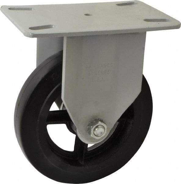 Fairbanks - 8" Diam x 2" Wide x 9-3/4" OAH Top Plate Mount Rigid Caster - Rubber, 1,000 Lb Capacity, Roller Bearing, 5-1/2 x 8-1/4" Plate - Americas Industrial Supply