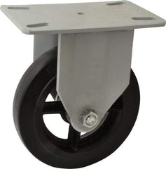 Fairbanks - 8" Diam x 2" Wide x 9-3/4" OAH Top Plate Mount Rigid Caster - Rubber, 1,000 Lb Capacity, Roller Bearing, 5-1/2 x 8-1/4" Plate - Americas Industrial Supply