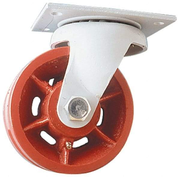 Fairbanks - 8" Diam x 2-1/2" Wide x 10" OAH Top Plate Mount Swivel Caster - Ductile Iron, 2,500 Lb Capacity, Roller Bearing, 5 x 6-1/2" Plate - Americas Industrial Supply