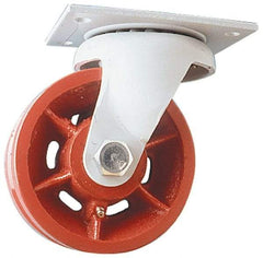 Fairbanks - 8" Diam x 2-1/2" Wide x 10" OAH Top Plate Mount Swivel Caster - Ductile Iron, 2,500 Lb Capacity, Roller Bearing, 5 x 6-1/2" Plate - Americas Industrial Supply