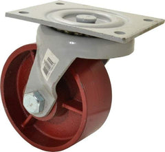 Fairbanks - 6" Diam x 2-1/2" Wide x 7-3/4" OAH Top Plate Mount Swivel Caster - Ductile Iron, 2,500 Lb Capacity, Roller Bearing, 5 x 6-1/2" Plate - Americas Industrial Supply