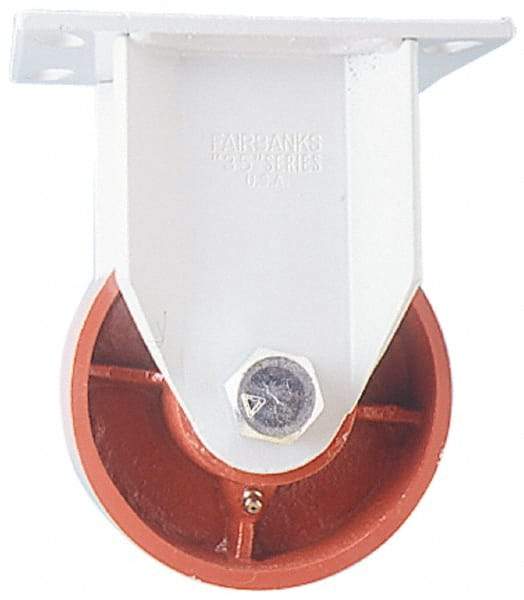 Fairbanks - 8" Diam x 2-1/2" Wide x 10" OAH Top Plate Mount Rigid Caster - Ductile Iron, 2,500 Lb Capacity, Roller Bearing, 5 x 6-1/2" Plate - Americas Industrial Supply