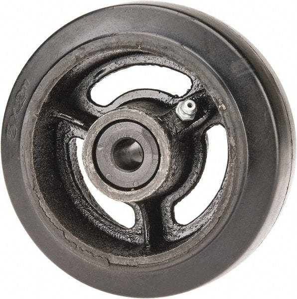 Fairbanks - 5 Inch Diameter x 2 Inch Wide, Rubber Caster Wheel - 350 Lb. Capacity, 2-3/16 Inch Hub Length, 1/2 Inch Axle Diameter, Delrin Bearing - Americas Industrial Supply