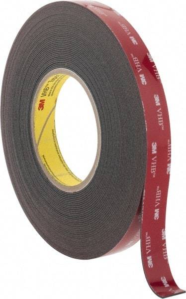 3M - 3/4" x 15 Yd Acrylic Adhesive Double Sided Tape - 45 mil Thick, Black, Acrylic Foam Liner, Continuous Roll, Series 5952 - Americas Industrial Supply