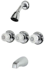 B&K Mueller - Concealed, Three Handle, Chrome Coated, Brass, Valve, Shower Head and Tub Faucet - Knob Handles, 8 Inch Mounting Centers, Acrylic Handles - Americas Industrial Supply