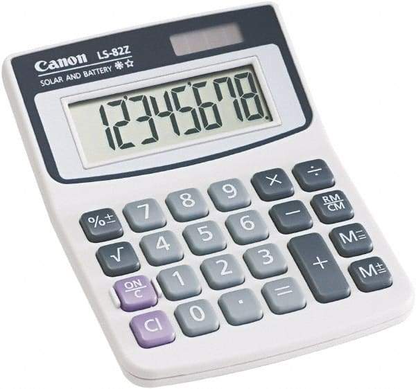 Canon - 8-Digit LCD Handheld Calculator - White, Solar & Battery Powered - Americas Industrial Supply