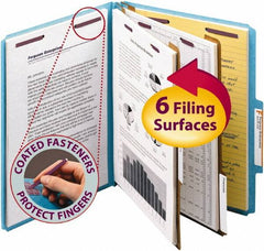SMEAD - 8-1/2 x 11", Letter Size, Blue, Classification Folders with Top Tab Fastener - 2/5 Tab Cut Location - Americas Industrial Supply