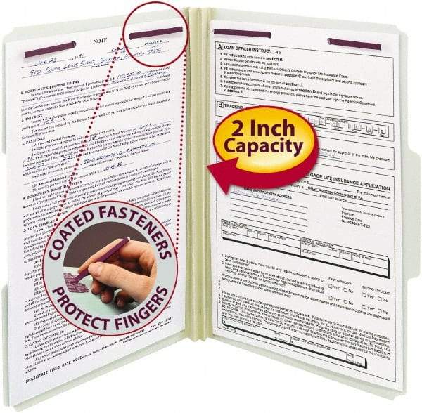 SMEAD - 8-1/2 x 14", Legal, Gray/Green, File Folders with Top Tab Fastener - 1/3 Tab Cut Location - Americas Industrial Supply
