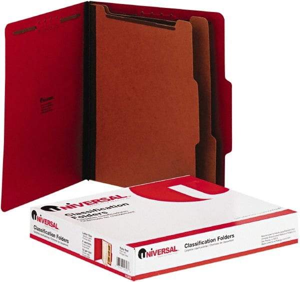 UNIVERSAL - 8-1/2 x 11", Letter Size, Red, Classification Folders with Top Tab Fastener - 2/5 Tab Cut Location - Americas Industrial Supply