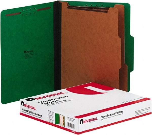 UNIVERSAL - 8-1/2 x 11", Letter Size, Emerald Green, Classification Folders with Top Tab Fastener - 2/5 Tab Cut Location - Americas Industrial Supply