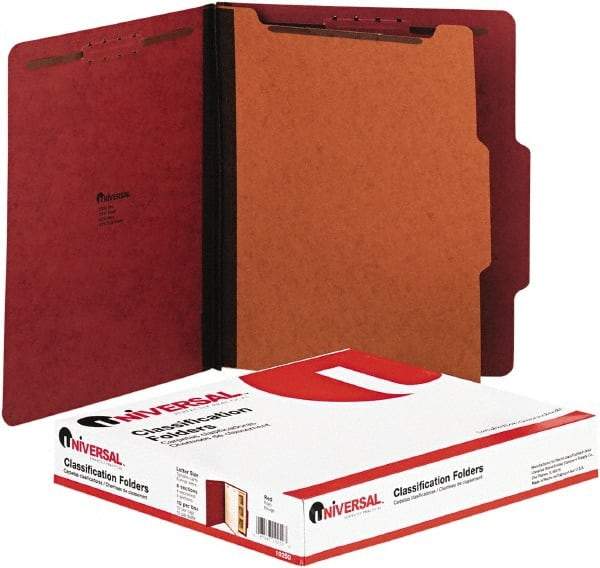 UNIVERSAL - 8-1/2 x 11", Letter Size, Red, Classification Folders with Top Tab Fastener - 2/5 Tab Cut Location - Americas Industrial Supply