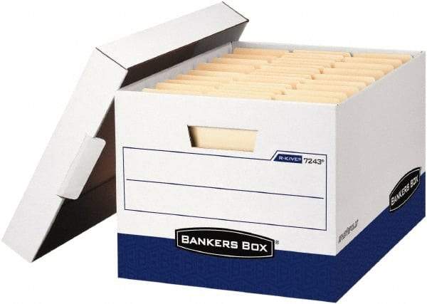 BANKERS BOX - 1 Compartment, 12 Inch Wide x 15 Inch Deep x 10 Inch High, File Storage Box - Paper, White and Blue - Americas Industrial Supply