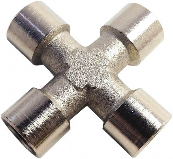 Legris - 3/8 Female Thread, Nickel Plated Brass Industrial Pipe Female Cross - FBSPP, 870 psi - Americas Industrial Supply
