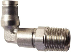 Legris - 8mm Outside Diam, 1/8 BSPT, Nickel Plated Brass Push-to-Connect Tube Extended Male Elbow - 435 Max psi, Tube to Male BSPT Connection, FKM O-Ring - Americas Industrial Supply