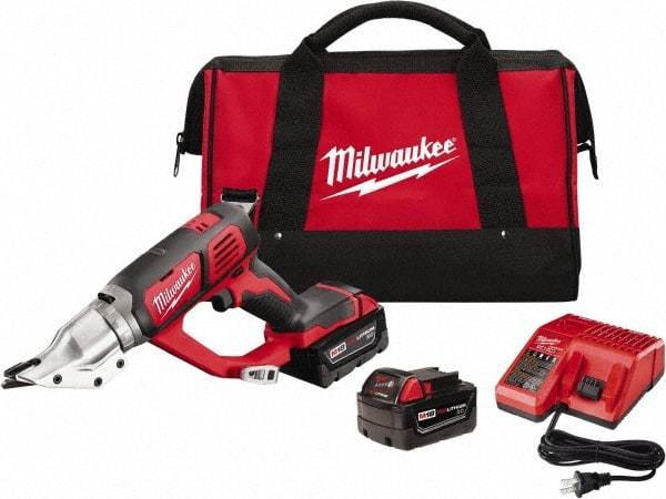 Milwaukee Tool - 3,000 SPM, 18 Volt, Inline Handle, Handheld Cordless Shear - 18 Gauge (Mild Steel) Cutting Capacity - Americas Industrial Supply