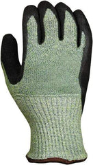 PRO-SAFE - Size S (7), ANSI Cut Lvl 5, Abrasion Lvl 4, Latex Coated HPPE Fiber/Stainless Steel Cut Resistant Gloves - 9.5" Long, Palm & Fingers Coated, Continuous Knit Cuff, Green/Black, Paired - Americas Industrial Supply