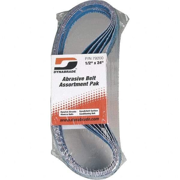 Dynabrade - 1/2" Wide x 24" OAL, 60 & 80 Grit, Zirconia Alumina Abrasive Belt - Zirconia Alumina, Coated & Nonwoven, X Weighted Cloth Backing, Wet/Dry - Americas Industrial Supply