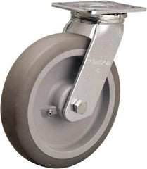 Hamilton - 8" Diam x 2" Wide x 9-1/2" OAH Top Plate Mount Swivel Caster - Rubber Mold on Polyolefin, 500 Lb Capacity, Straight Roller Bearing, 4 x 4-1/2" Plate - Americas Industrial Supply