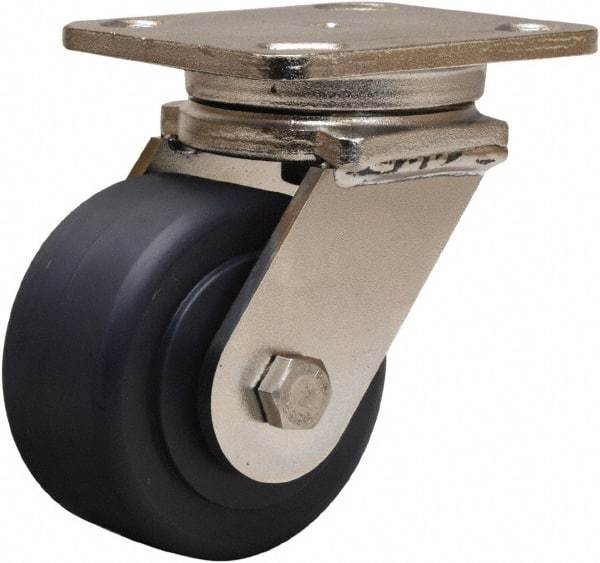 Hamilton - 4" Diam x 2" Wide x 5-5/8" OAH Top Plate Mount Swivel Caster - Nylon, 1,600 Lb Capacity, Stainless Steel Double Shielded Precision Ball Bearing, 4 x 5" Plate - Americas Industrial Supply