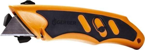 Gerber - Fixed Utility Knife - 1.3" Carbon Steel Blade, Orange & Black Rubber Handle, 1 Blade Included - Americas Industrial Supply