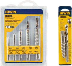 Irwin Hanson - 12 Piece Spiral Flute Screw Extractor & Drill Set - Screw Range 3/16 to 3/4, 5/8 to 7/8" - Americas Industrial Supply