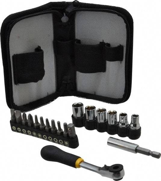 General - 18 Piece, Screwdriver Mini-Ratchet Bit Kit - #1 & #2 Phillips, 0.05 to 1/4" Hex, T15 & T20 Torx - Americas Industrial Supply