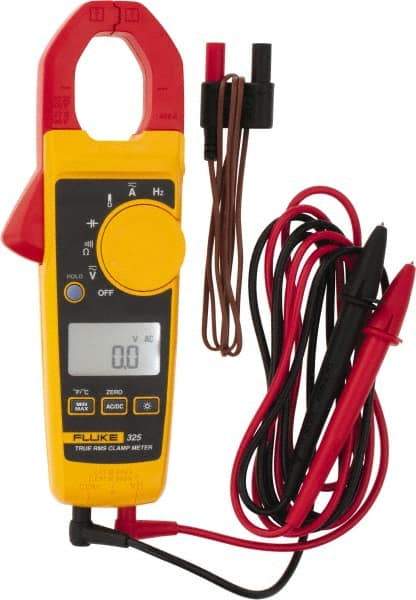 Fluke - 325, CAT IV, CAT III, Digital True RMS Clamp Meter with 1.18" Clamp On Jaws - 600 VAC/VDC, 400 AC/DC Amps, Measures Voltage, Capacitance, Continuity, Frequency, Resistance, Temperature - Americas Industrial Supply