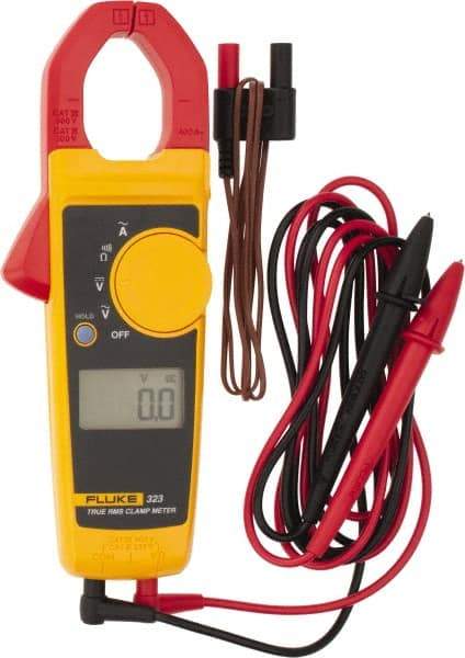 Fluke - 323, CAT IV, CAT III, Digital True RMS Clamp Meter with 1.18" Clamp On Jaws - 600 VAC/VDC, 400 AC Amps, Measures Voltage, Continuity, Current, Resistance - Americas Industrial Supply