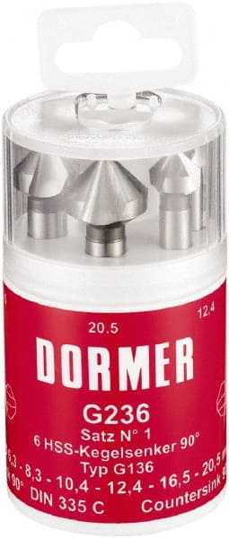 DORMER - 6 Piece, 1/4 to 0.8071" Head Diam, 90° Included Angle, Single End Countersink Set - Americas Industrial Supply