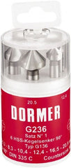 DORMER - 4 Piece, 1/4 to 0.8071" Head Diam, 90° Included Angle, Single End Countersink Set - Americas Industrial Supply