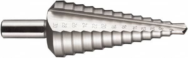 DORMER - 13 Hole Sizes, 6 to 30mm Hole Diam High Speed Steel Step Drill Bit - Americas Industrial Supply