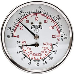 Winters - 3" Dial, 1/2 Thread, 0-200 Scale Range, Pressure Gauge - Center Back Connection Mount, Accurate to 0.03% of Scale - Americas Industrial Supply