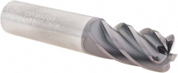 M.A. Ford - 3/4", 5 Flute, Single End, Solid Carbide, 1/8" Corner Radius End Mill - 4" OAL, 38° Helix, Right Hand Flute, 1-1/2" LOC, Right Hand Cut - Americas Industrial Supply