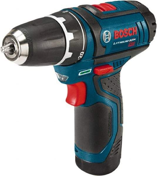 Bosch - 12 Volt 3/8" Chuck Pistol Grip Handle Cordless Drill - 0-350 & 0-1300 RPM, Reversible, 2 Lithium-Ion Batteries Included - Americas Industrial Supply