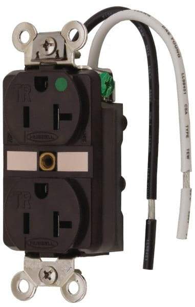 Hubbell Wiring Device-Kellems - 125 VAC, 20 Amp, 5-20R NEMA Configuration, Brown, Hospital Grade, Self Grounding Duplex Receptacle - 1 Phase, 2 Poles, 3 Wire, Flush Mount, Chemical, Corrosion and Impact Resistant, Tamper Resistant - Americas Industrial Supply