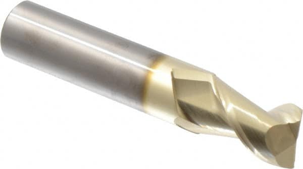 Accupro - 20mm, 32mm LOC, 20mm Shank Diam, 100mm OAL, 2 Flute, Solid Carbide Square End Mill - Single End, ZrN Finish, Spiral Flute, 45° Helix, Centercutting, Right Hand Cut, Right Hand Flute - Americas Industrial Supply
