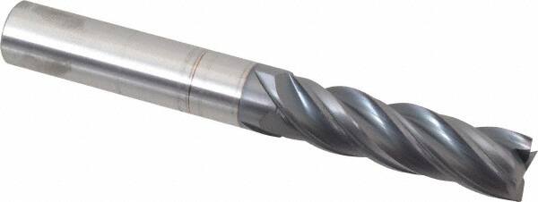 Accupro - 5/8", 2-1/4" LOC, 5/8" Shank Diam, 5" OAL, 4 Flute, Solid Carbide Square End Mill - Single End, AlTiN Finish, Spiral Flute, Variable° Helix, Centercutting, Right Hand Cut, Right Hand Flute - Americas Industrial Supply