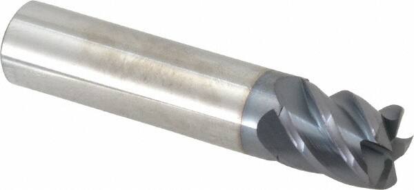 Accupro - 5/8", 5 Flute, Single End, Solid Carbide, 0.03" Corner Radius End Mill - 3" OAL, 45° Helix, Right Hand Flute, 3/4" LOC, Right Hand Cut - Americas Industrial Supply
