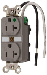 Hubbell Wiring Device-Kellems - 125 VAC, 20 Amp, 5-20R NEMA Configuration, Gray, Hospital Grade, Self Grounding Duplex Receptacle - 1 Phase, 2 Poles, 3 Wire, Flush Mount, Chemical, Corrosion and Impact Resistant, Tamper Resistant - Americas Industrial Supply